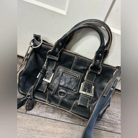 Fortuna Valentino black leather purse bag tote with shoulder strap - Picture 5 of 9